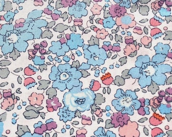 Blue Floral Cotton Fabric by the Yard - Vintage Style Baby Girl Dress, Nursery, Blouse Material