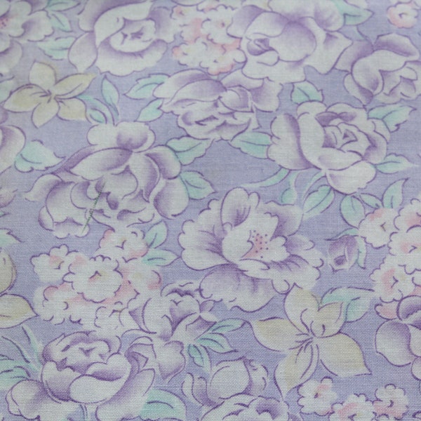 Vintage Pastel Lavender Purple Rose Print Cotton Sewing Fabric by Cranston Print Works
