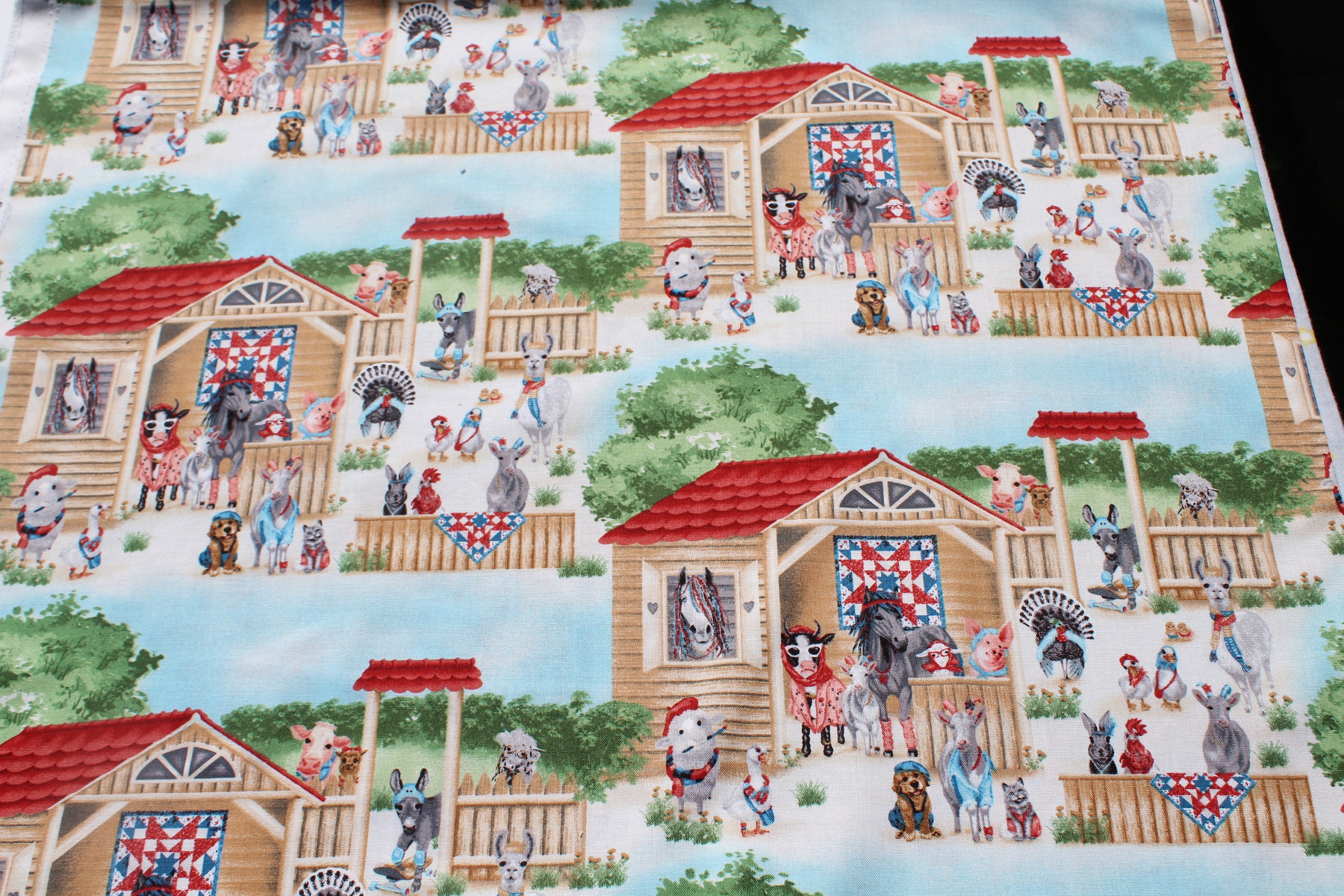 Barnyard Animal Print Cotton Fabric: Dressed up Farm Animals