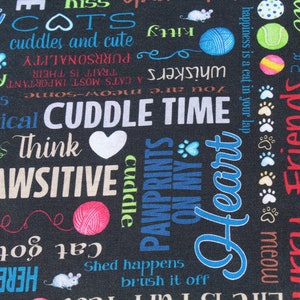 Cat Word Fabric by the yard, Heart Pawprints Andi Metz Benartex C12468