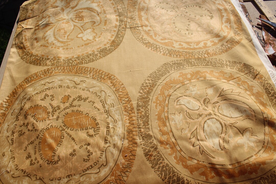 Deadstock 70s Retro Mustard Yellow Curtain Cotton Fabric by Etsy