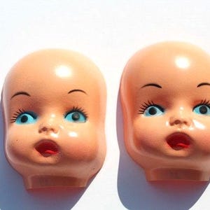 Vintage Plastic Baby Doll Heads, Open Back, Craft Supplies, Lot of 2