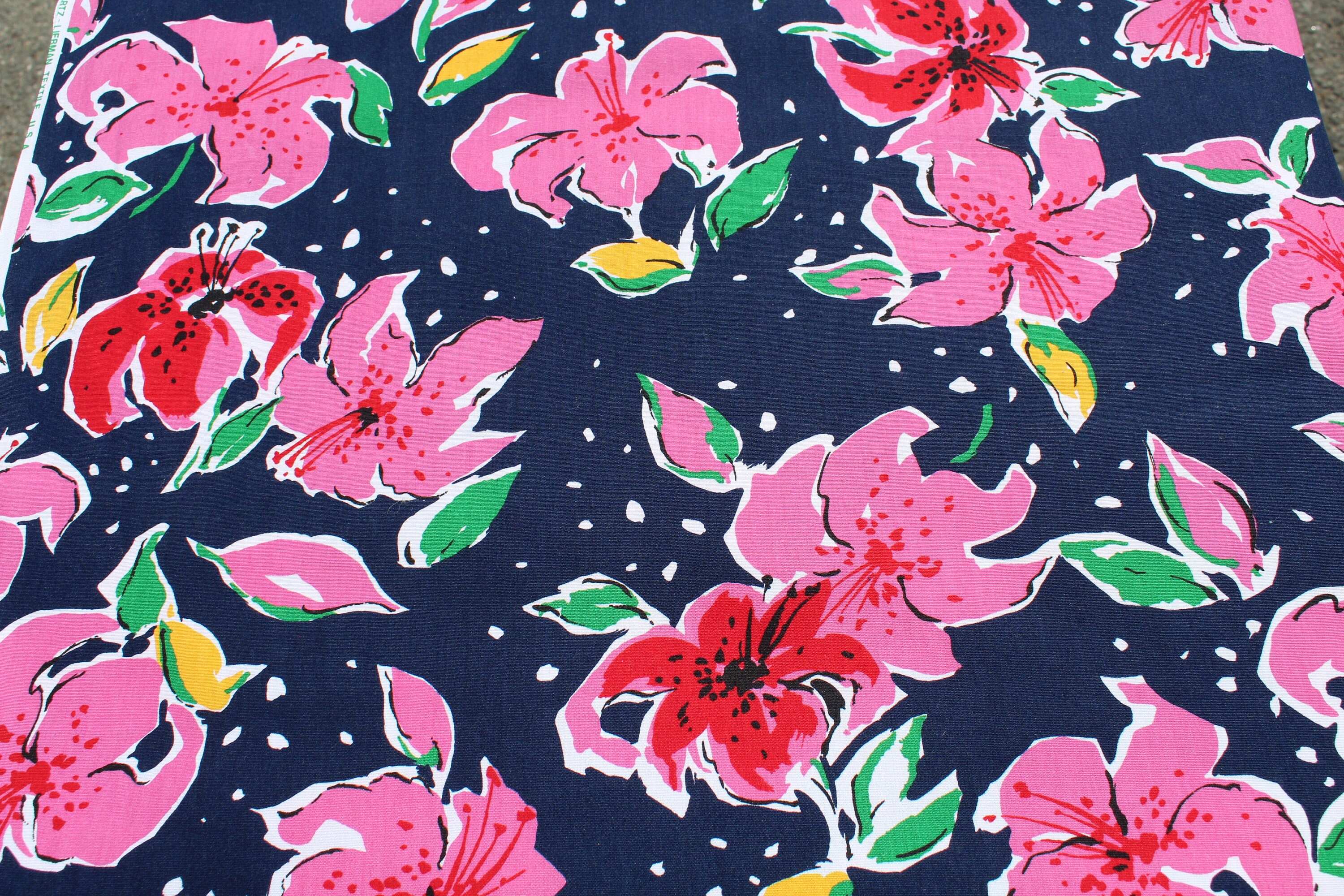 Hot Pink Lily Flower Fabric by the yard Blue Red large Floral Etsy