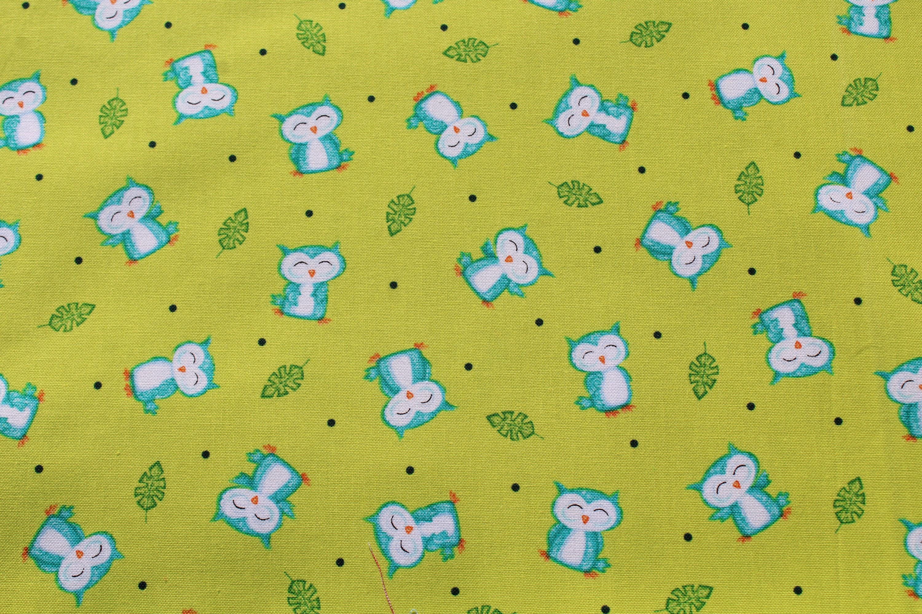 Mod Birds and Owls in a Rainbow of Colors on white Cotton Fabric