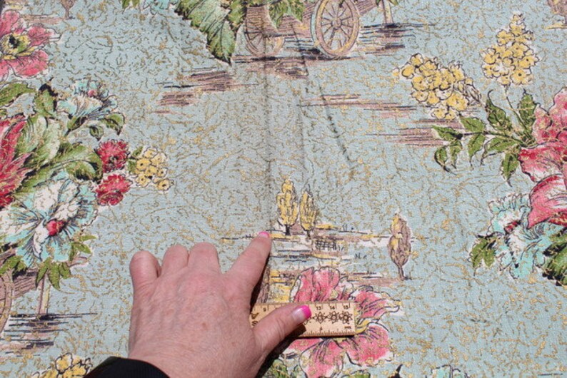 Vintage Floral Print Barkcloth Fabric by the Yard Pastel Pink Etsy