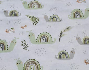 Snail 100% Cotton Flannel Fabric by the Half Yard, Mint Green Baby Nursery