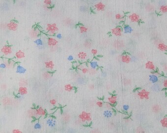 Small Pink Blue Floral Print Semi Sheer Cotton Fabric for Curtain Doll Dress Sewing