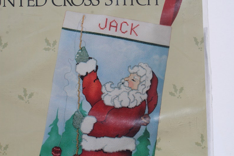 12x17 DIY Santa Claus Fishing Christmas Stocking Kit Counted Cross Stitch Embroidery Candamar