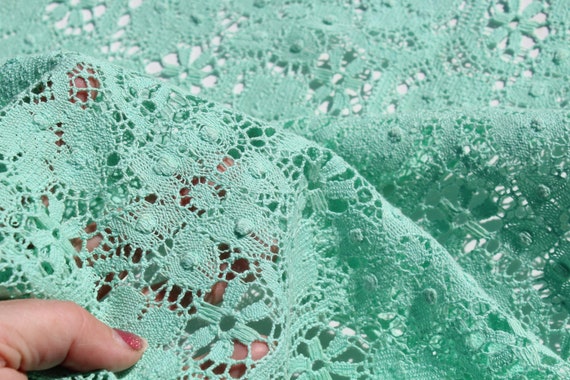Mint Green Guipure Lace Fabric Crochet Style Open Weave Blouse