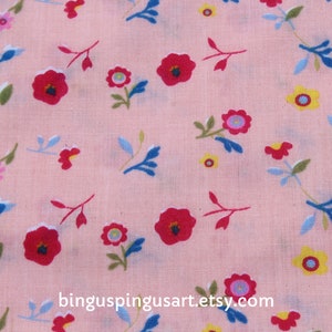 Floral Print Cotton Fabric: Hot Pink, Blue, Yellow Flowers - Shabby Chic Curtains