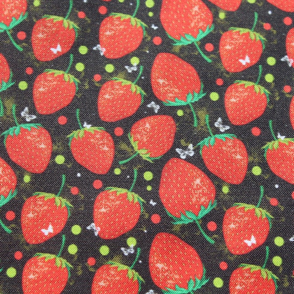 Red Strawberry Print 100% Premium Cotton Quilt Fabric, Country Farm House Decor Quilting Sewing Material