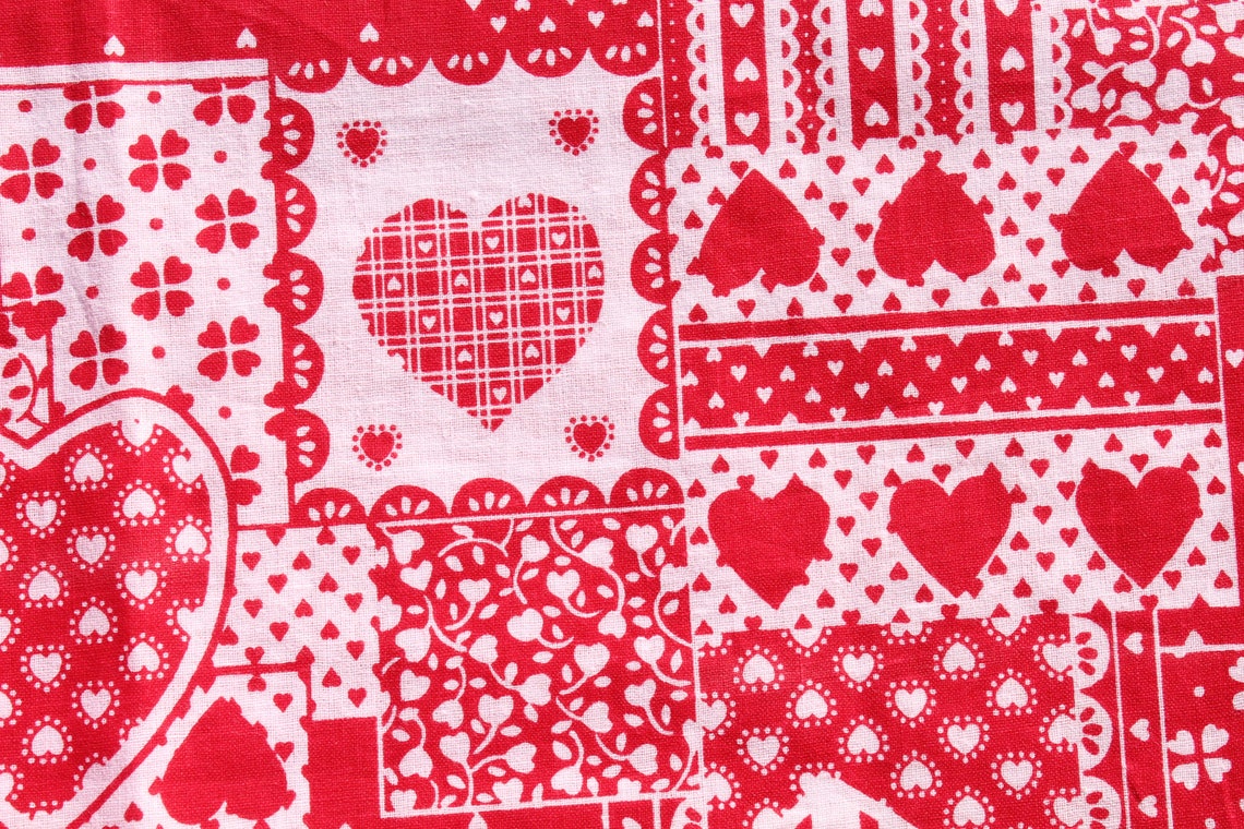 Red White Heart Cotton Fabric by the Yard Valentines Day Love | Etsy