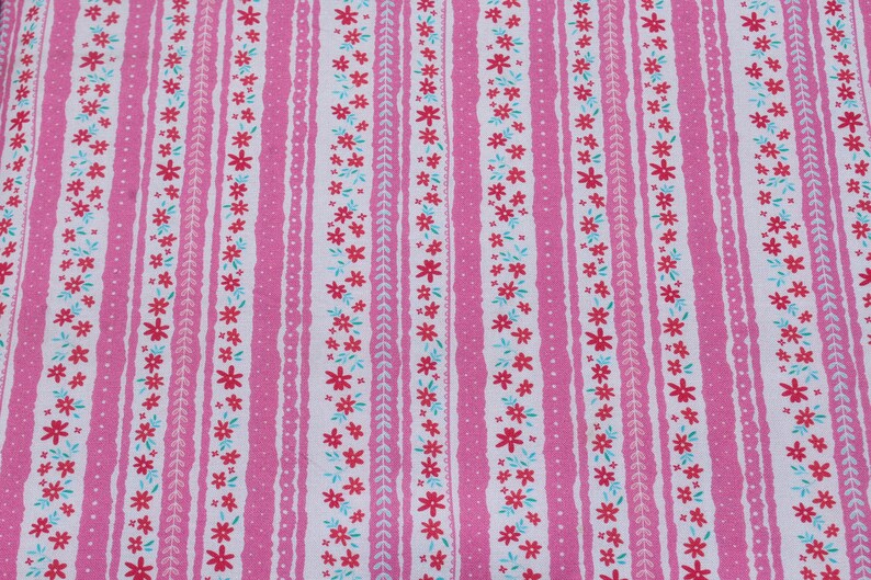 Hot Pink Small Floral Striped Border Print 100% Cotton Fabric by the Yard for Quilting, Sewing Summer Girl Dress image 5