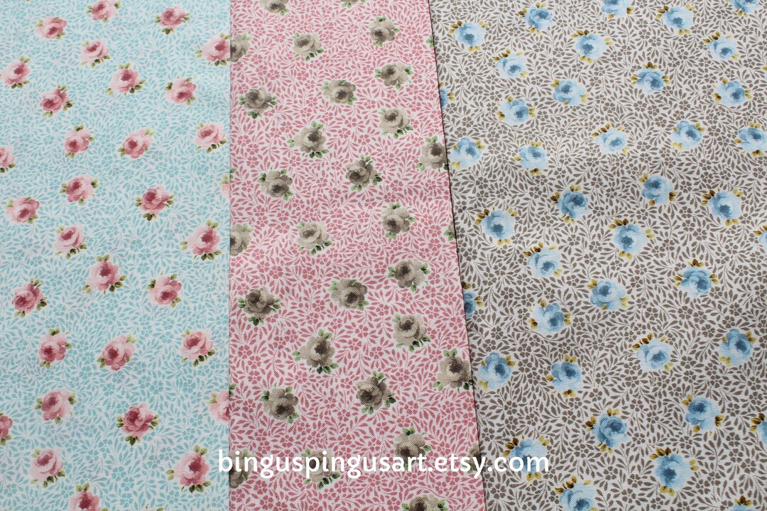 Michael Miller Small Pink & Blue Rose 100% Cotton Fabric by the Yard ...