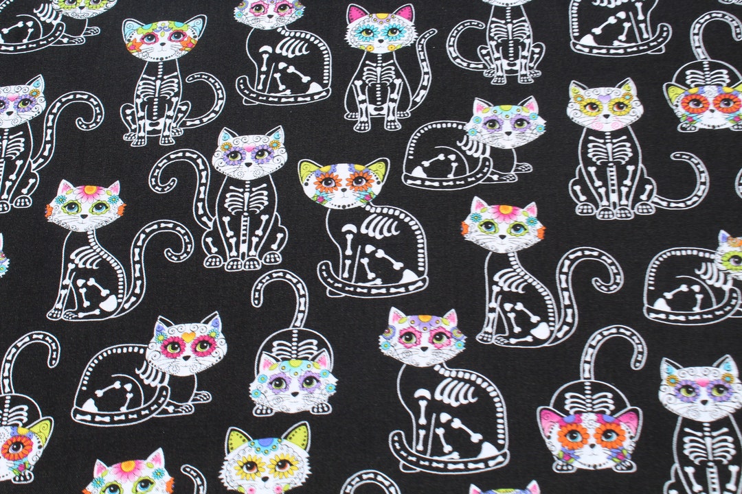 Day of the Dead Cat 100% Cotton Fabric by the Yard, Timeless Treasures ...