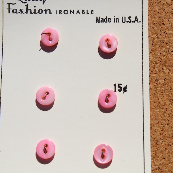 Tiny Pink Mother of Pearly Buttons on Card, MOP Small Baby Doll Clothes, Crafting Sewing Quilting Jewelry, Made in USA, 1/4 inch