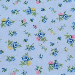 Cottage Charm Baby Blue & Pink Rose Cotton Fabric by the Yard, Timeless Treasures Antique look
