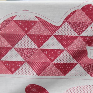 DIY Cat Pillow, Cut and Sew Country Craft Fabric, Faux Quilt Red White Kitten Craft, Easy Kids Craft Project Sewing