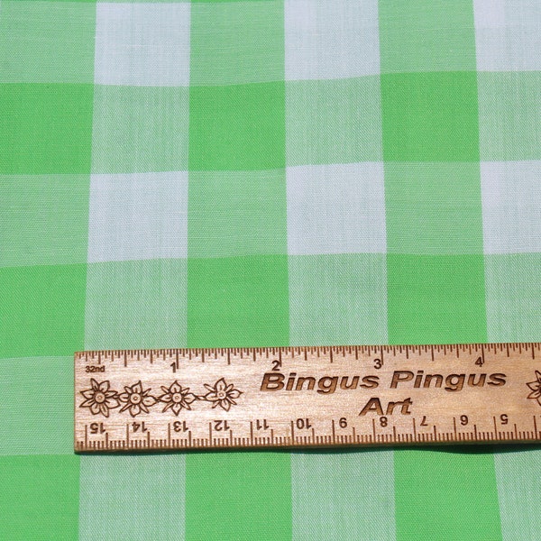 Lime Green Gingham Cotton Fabric by the Yard - 1" Large Squares - for Kitchen Decor, Apron, Sewing