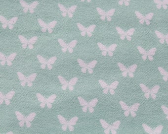 Pastel Mint Green Butterfly Cotton Flannel Fabric by the Yard for Kids Quilting Sewing