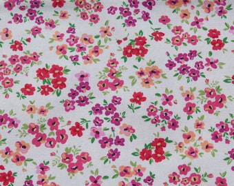 Hot Pink, Pastel Peach and Purple Petite Floral Print on White 100% Cotton Fabric by the Yard