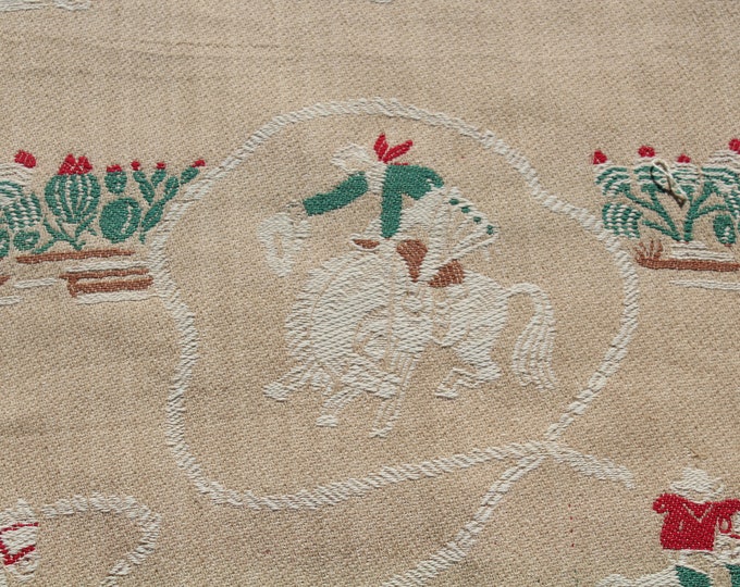 Cowboy Horse Rodeo Woven Fabric by the Yard, Western Lasso, Red Green ...