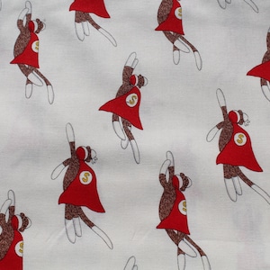 Tissu Moda Sockmonkey Super Hero 100 % coton par mètre - Monkey Tales Erin Michael