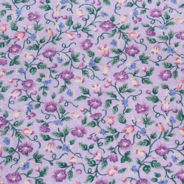 Lavender Purple Morning Glory Flower Vintage Cotton Fabric for Doll or Girl Dress Quilting, Sewing by the Half Yard