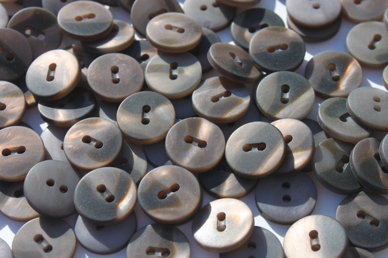 Brown Shimmery Small Buttons, Plastic Round NOS 5/8 inch, Lot of 50 Craft Sewing image 1