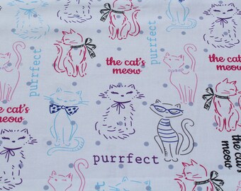 Purrfect Cats Meow 100% Cotton Fabric by the Yard for Quilting, Sewing Kids