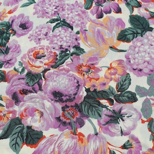 Lavender Purple Floral Print Cotton Fabric by the HALF yard, Hydrangea Orange Green Flower