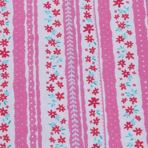 Hot Pink Small Floral Striped Border Print 100% Cotton Fabric by the Yard for Quilting, Sewing Summer Girl Dress image 3