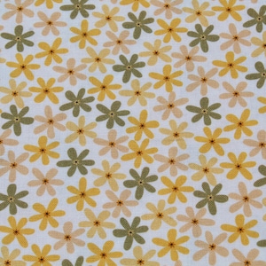 The Bees Knee Yellow Daisy Floral Print on White Cotton Fabric, Dear Stella