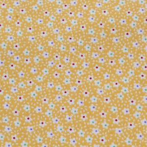 Small White Floral Print on Yellow Lightweight 100% Cotton Fabric by the Half Yard