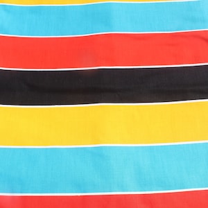 Wide Striped Bright Color Cotton Sewing Fabric in Red Black Yellow and Turquoise Blue