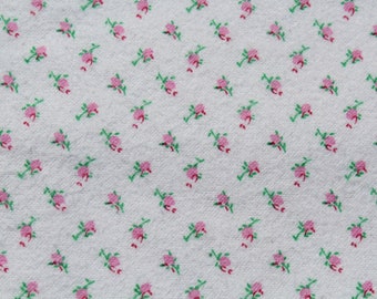 Spring Flannel Fabric with Tiny Pink Rose Buds on White by the Yard, Old Fashioned Floral Print for Doll or Girl Dress