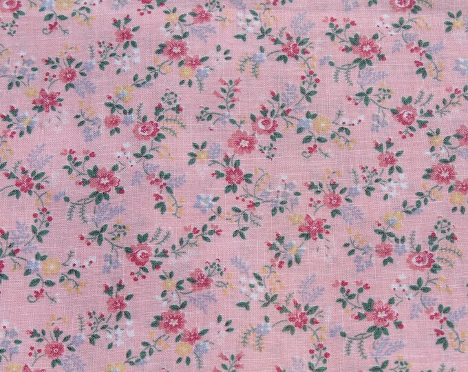 Tiny Roses on Pink Cotton Fabric, Small Floral Print, Doll Dress ...