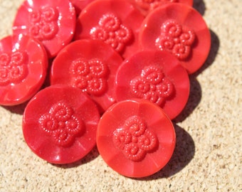 Red Flower Glass Buttons, Deadstock Decorative for Crafting Sewing Blouse Dress, 3/4 inch