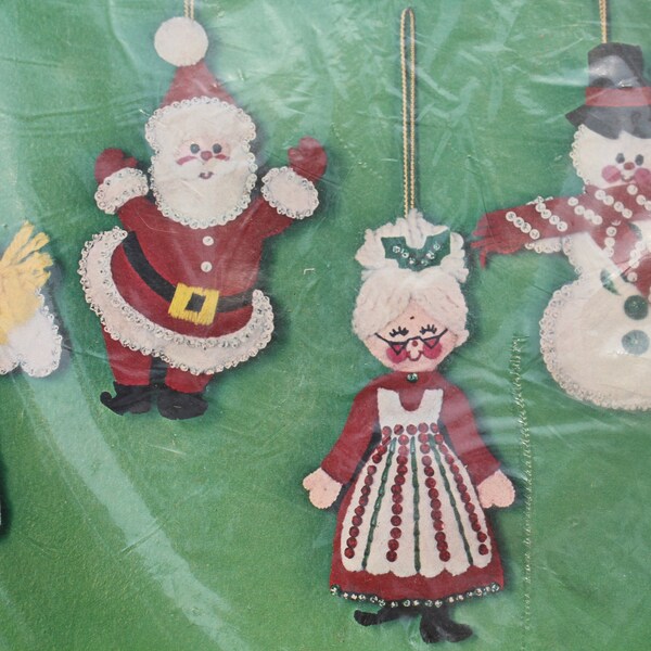 Bucilla Jeweled Christmas Ornament Craft Kit, DIY Mr and Mrs Santa Claus, Angel, Snowman Felt Needlecraft, Heirloom Easy Holiday Kids Sewing