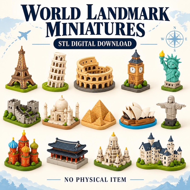 Mini Scale World Map World Landmark Miniatures STL Bundle | 14 Famous Buildings & Monuments ...