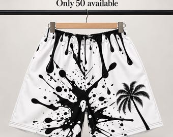 Limited Edition Palm Tree Paint Drip Shorts, Monochrome Streetwear (50 Pairs)