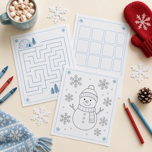 Aktivitätenpaket für Kinder in den Winterferien zum Ausdrucken: Wortsuche, Labyrinthe, Malvorlagen, Schnitzeljagd und Geheimcode – Bildschirmfreier Spaß