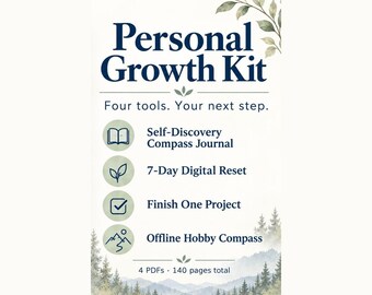 Self Discovery Journal & Personal Growth Kit | 30 Day Fillable PDF, Digital Reset, Project Planner and Offline Hobby Guide