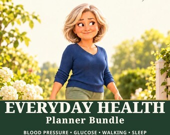 Everyday Health Planner Bundle | Blood Pressure & Glucose Logs, Walking and Sleep Guides | Fillable PDF
