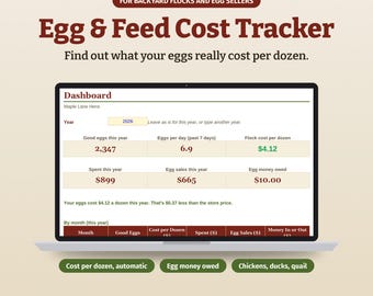 Chicken Egg Tracker Spreadsheet, Feed Cost per Dozen, Backyard Flock Records, Excel, Google Sheets