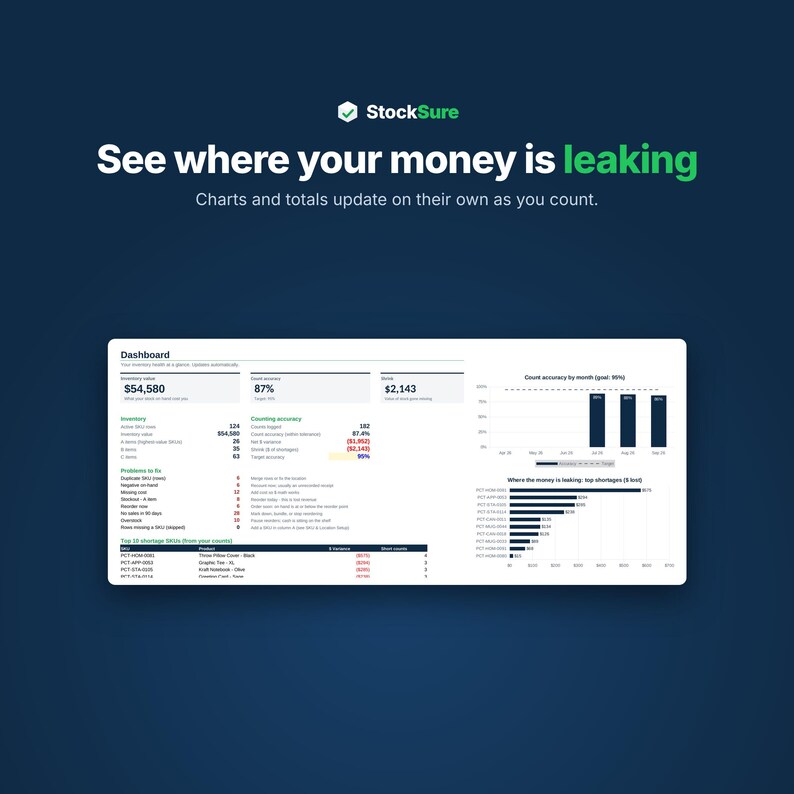 Inventory Tracker Spreadsheet for Small Business, Inventory Management Template, Excel & Google Sheets, Reorder Alerts image 2