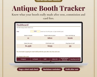 Antique Booth Tracker Spreadsheet, Mall Dealer Sales and Check Log, Excel, Google Sheets