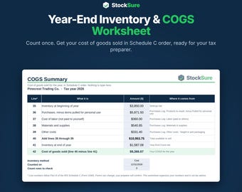 Feuille de calcul du coût des marchandises vendues, inventaire de fin d'année, annexe C, Excel, Google Sheets