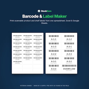 Barcode Label Maker Spreadsheet, SKU and Shelf Labels, Avery 5160, Excel, Google Sheets imagen 1