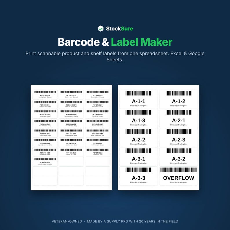 Barcode Label Maker Spreadsheet, SKU and Shelf Labels, Avery 5160, Excel, Google Sheets imagen 1